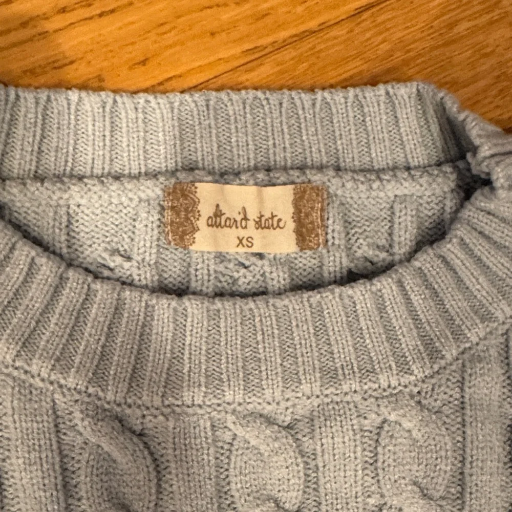 Altar'd State Light Blue Cropped Cable Crewneck Sweater - Picture 2 of 2